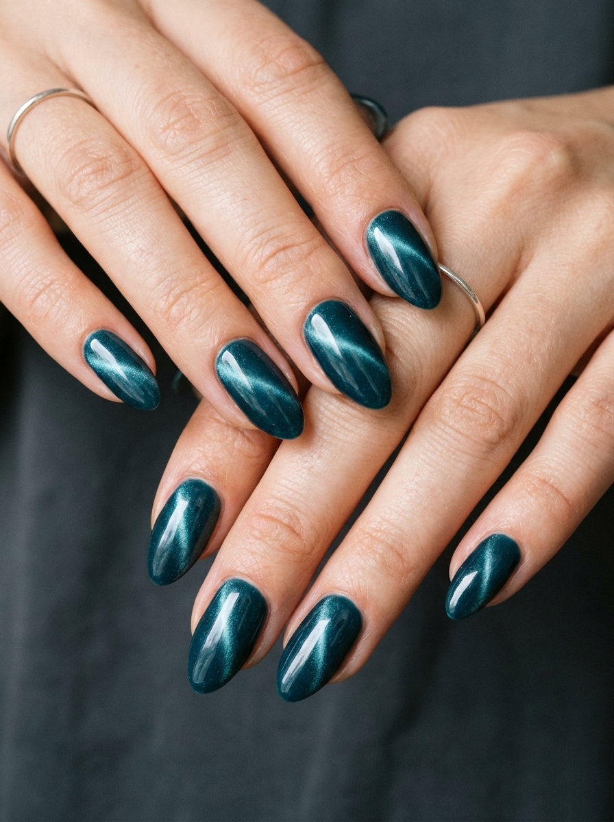 Teal Cat Eye Nails